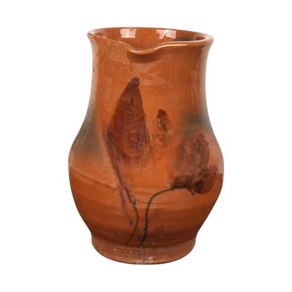 Vintage Handmade Brown Pottery Pitcher: Rustic Country Farmhouse Stoneware - Picture 2 of 7